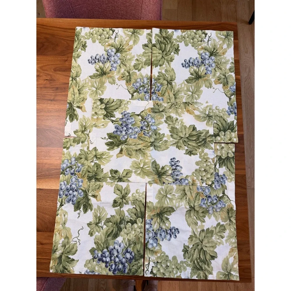 VTG Five Williams Sonoma Placemats  White Blue Cotton Linen Italy Read